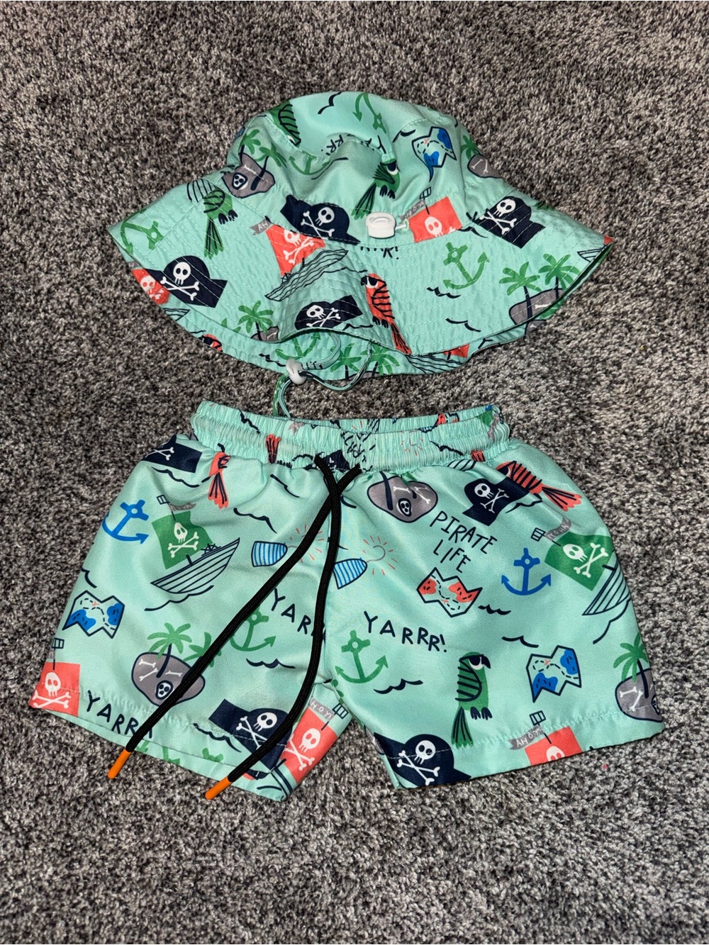 Infants Pirate Print Swim Shorts & Bucket Hat - Mint Green